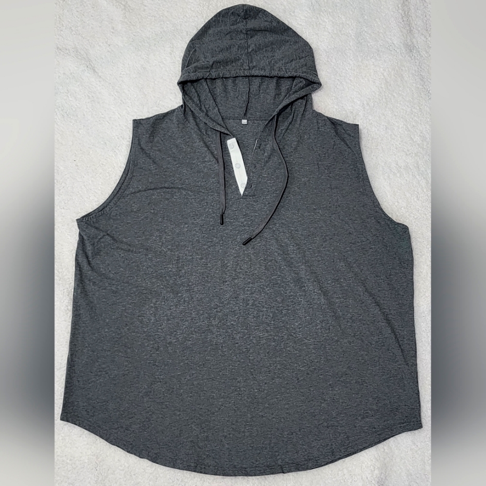 Fashion 3 Button Sleeveless Training Hoodie Heather Gray Sz 4XL